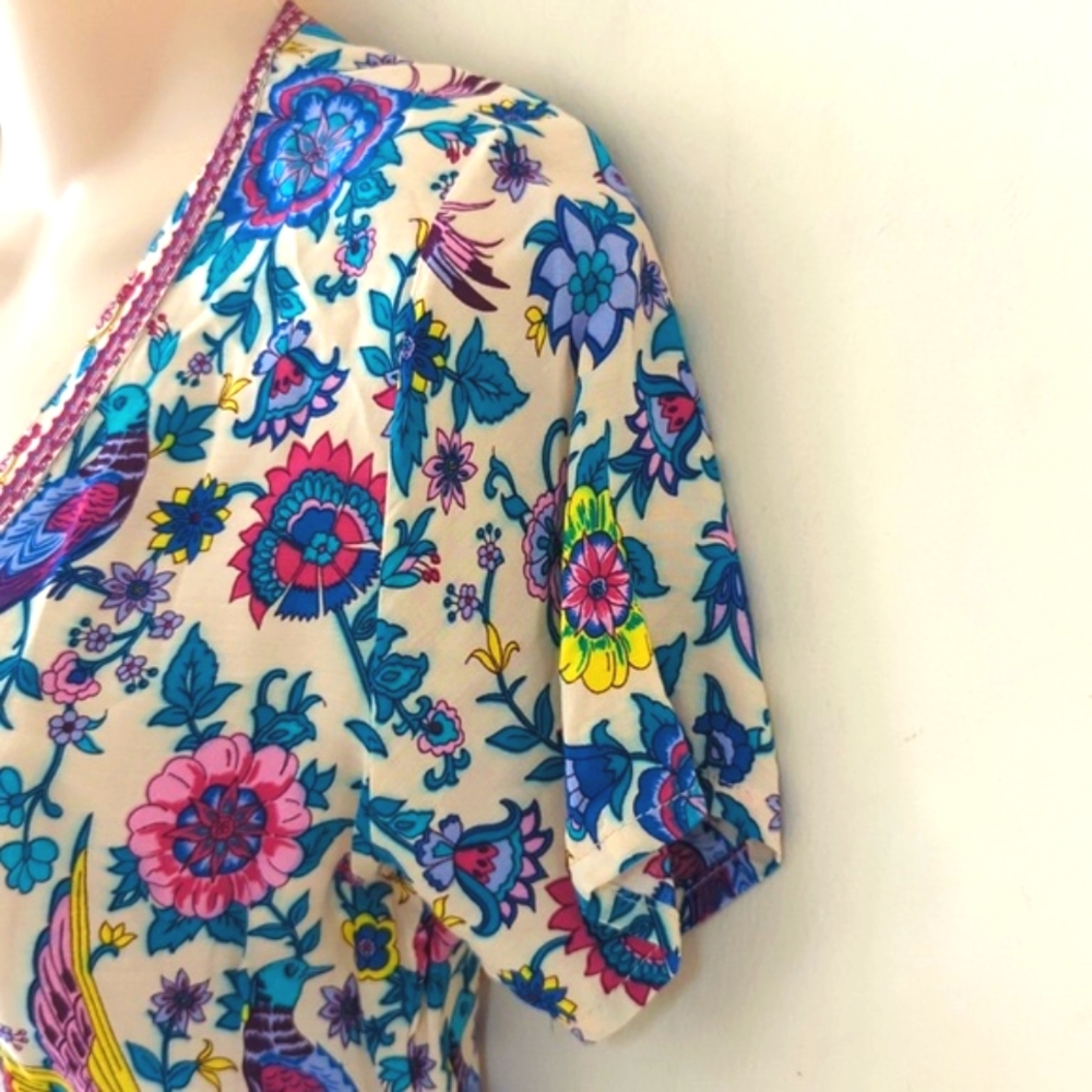 Mora Floral Bird Boho Mini Dress M - Picture 10 of 16